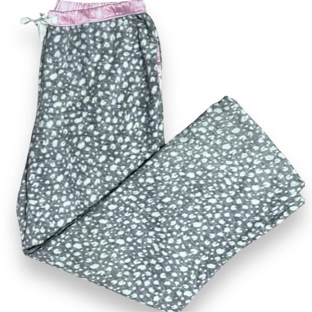 EUC DKNY Leopard Print Grey, White Pajama Pants Pockets & Satin Trim- Small